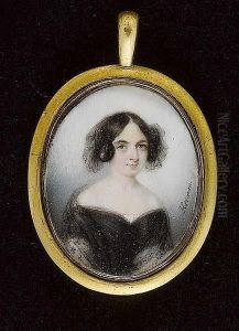 A Lady, Wearing Black Dress, With White Underslip With Black Lace Shawl.