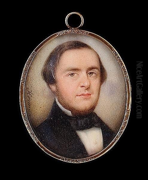 A Miniature Portrait Of A Bearded Gentleman, Wearing A Black Coat And Stock - view 1