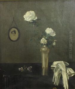 Still Life Of Roses And Gloves by Oscar Hermann-Lamb