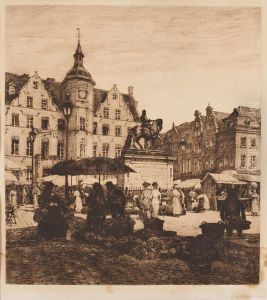 Markt Auf Dem Dusseldorfer Rathausplatz by Heinrich Hermanns