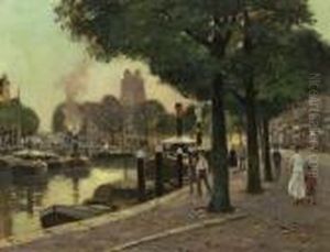 Gracht In Dordrecht Mitblick Auf Die Grote Kerk by Heinrich Hermanns