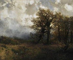 . Fall In The Forest With Large Oaks. by Rudolf Hermanns