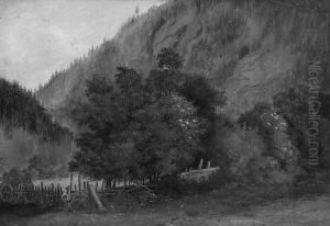 J. "gebirgslandschaft Mit Weidezaun". Sign by Joseph Hermannstorfer