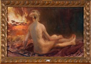 Jeune Femme Nue Devant Le Foyer by Charles Hermans