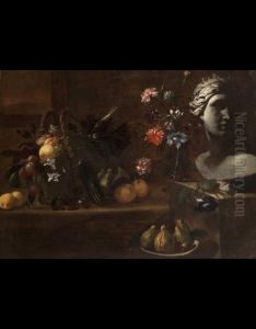 Natura Morta Con Fiori Frutta E Busto Marmoreo by Johannes Hermans