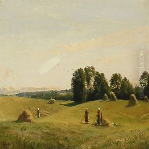 Harvest Scene From Dronninggaard, Denmark by Olaf August Hermansen