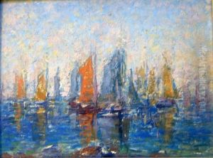 Sailing Boats At Le Croise by Leon Hermant
