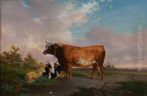 Taureau, Vache Et Mouton by Victor Herment