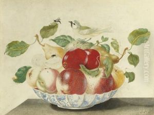 Still Life With A Bird And Insects On A Delft Bowl Containing Pears, Apples, Peaches And Apricots