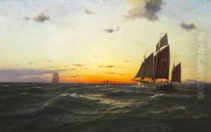 Groser Segelkutter Und Andere Schiffe Vor Steilkuste by Franz Carl Herpel