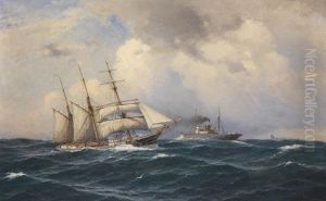 Eindreimast-topsegelschoner Begegnet Einem Dampfer Auf Hohersee by Franz Carl Herpel