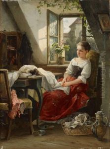 Junge Frau Am Fenster by Carl Herpfer