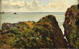 Peintre Au Bord D'une Falaise, Gouffre A Jersey by Leon Pierre Herpin