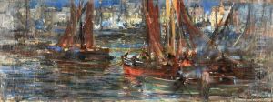 Marinha - Barcos, Figuras E Casa by Lievin Herremans