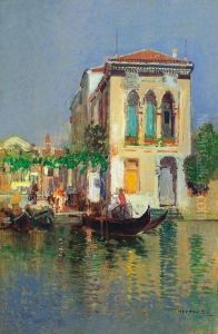 Gondoliers In Venice by Cesar Maria Herrer Marcher