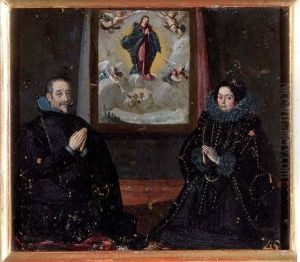 Couples De Personnages Royaux Agenouilles Et En Priere Dans Une Chapelle