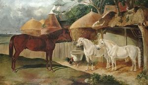Stable Scene, An Oast House Beyond by Benjamin Herring, Jnr.