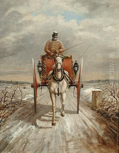 A Horse And Carriage In A Winter Landscape - view 1
