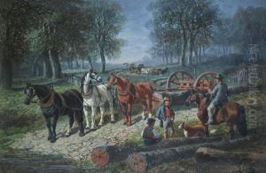 Rural Scene With Work Horses by John Frederick Herring Snr