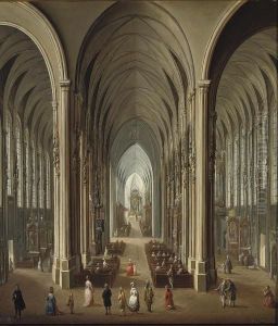 A Gothic Church Interior With A Mass In Progress by Johann Andreas Herrlein