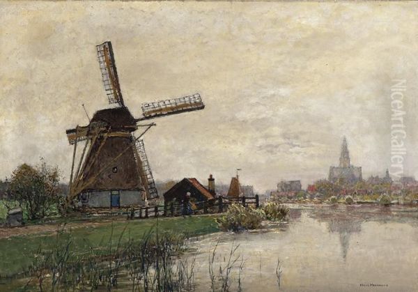 Activity By A Mill With A City In The Background - view 1