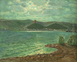 Rheinansicht Mit Burgruine. by Leo Herrmann