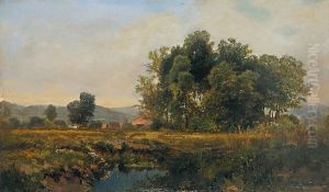 Landschaft Mit Baumgruppe Und Hausern by Philipp Ludwig Herrmann