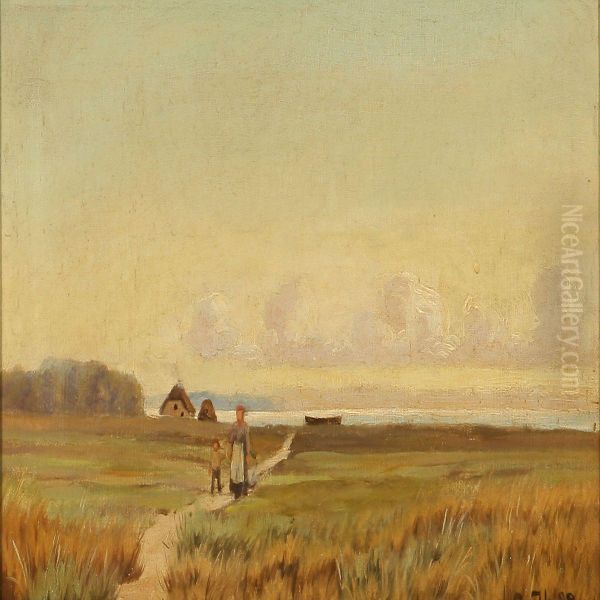 Landscape With A Mother And Child Ona Field Path - view 1