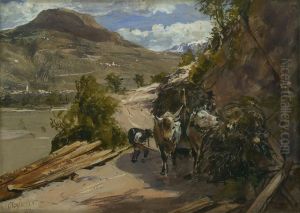 Zwei Landschaften Mit Einem Ochsenfuhrwerk by Albert Hertel