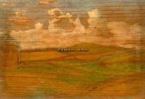 Landskap Med Gjerde Og Hus Olje Pa Treplate by Lars Hertervig