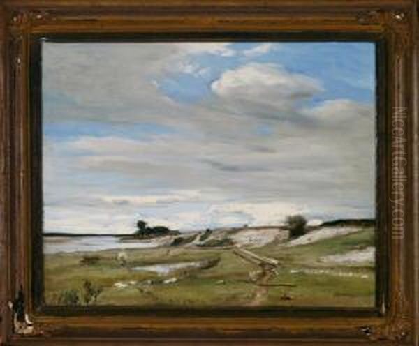Wolkenstimmung An Der Isar, Vorn Ein Junger Knabe - view 1