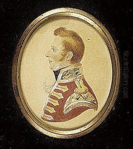An Officer, Perhaps Of A Regiment Of Guards, Profile To The Left, Wearing Scarlet Coat With Single Spaced Bastion-ended Lace Across The Chest And Gold Wings With A Blue Zig-zag Decoration Above The Fringe by Charles Herve
