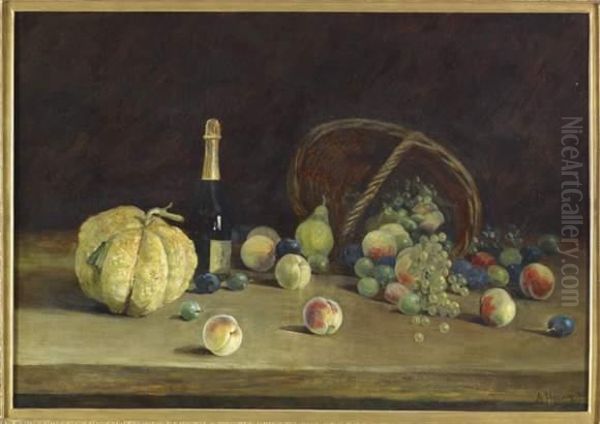 Nature Morte Aux Fruits Et A La Bouteille De Champagne - view 1