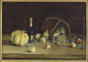Nature Morte Aux Fruits Et A La Bouteille De Champagne by A. Hervez