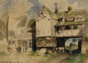 Cour De Ferme by Louis Adolphe Hervier