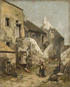 Rue De Village Anime by Louis Adolphe Hervier