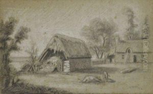 Cour De Ferme Avec Etables Et Cochons by Louis Adolphe Hervier