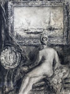 Nu Assis Regardant Une Composition : Voiliers A Venise by Louise Hervieu