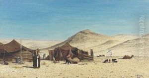 Beduinen Vor Aufgeschlagenen Zelten In Der Wuste.