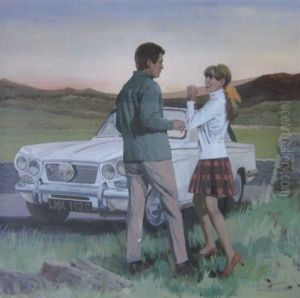 A Young Couple By A Triumph Herald by John Heseltine
