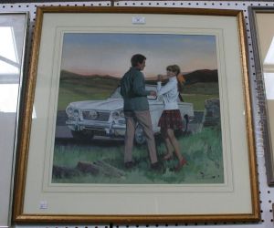 Two Figures By A Triumph Vitesse by John Heseltine
