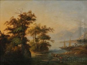 Mountain Lakeshore With Fishing Boats