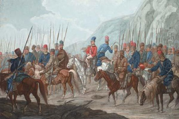 Ural Cossacks With Their Ataman D.m. Borodin During The Suvorov Swiss Campaign In 1790 - view 1