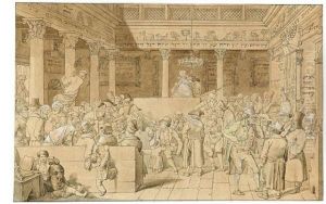 Interior Of A Synagogue In Rome by Hieronymus Hess
