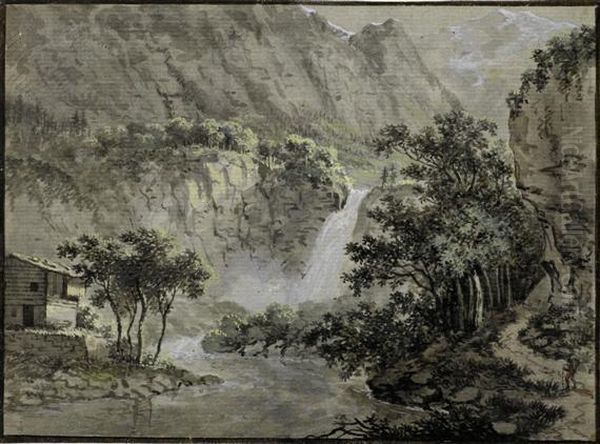 Mountain Landscape With Waterfall - view 1