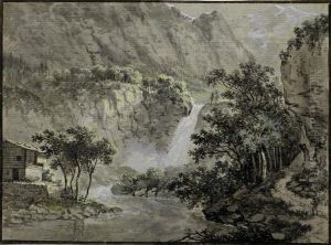Mountain Landscape With Waterfall by Ludwig Hess