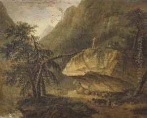 Paesaggio Alpino Con Viandanti by Ludwig Hess