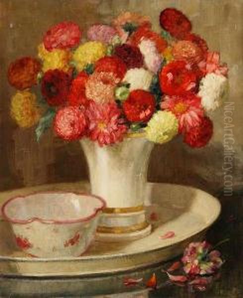 Stilleven Met Bloemen En Coupe In Frans Aardewerk - view 1