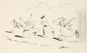 Zwei Karikaturistische Darstellungen by Rudolf Hesse