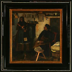 Interior With An Old Woman And A Young Girl by Hans Andreasen Hessellund